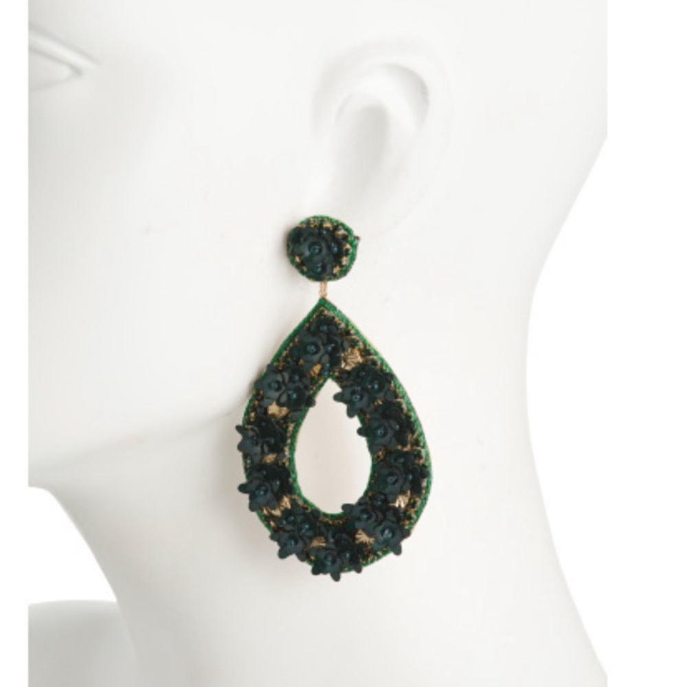 Deepa Gurnani Handmade Beaded Floral Statement Earrings NWT